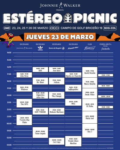 HORARIO JUEVES FESTIVAL ESTÉREO PICNIC 2023