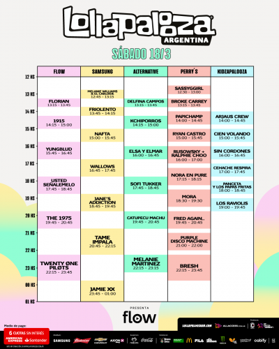 Horarios Lollapalooza Argentina Sabado